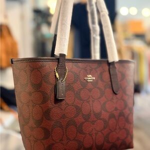 COACH Mini City Signature Leather Tote Purse Bag Red Oxblood New